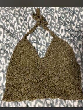 Handmade Crochet Halter Top - Olive Green